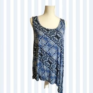 Cato Navy Blue Print Assemetrical Tank